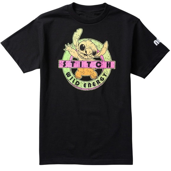 Neff X Disney Men's Stitch Surf Energy Distressed Graphic Tee T-Shirt in Black - Picture 1 of 2